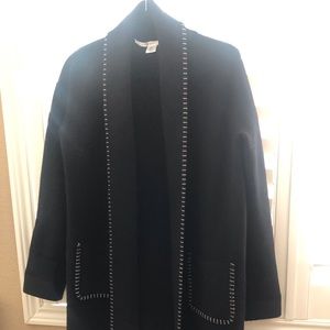 Black 3/4 jacket with white whip stitching